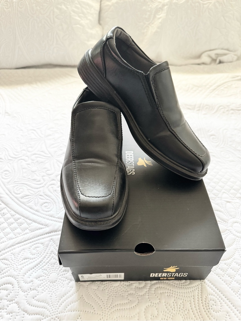 Deer Stags Black Slip-On Square-Toe Big Boy Dress Shoes